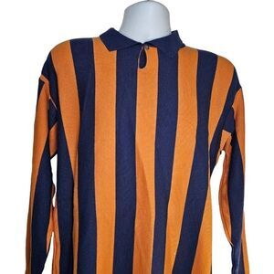 Vintage Knit Rugby Sweater Mens Size M Orange Blue Stripes